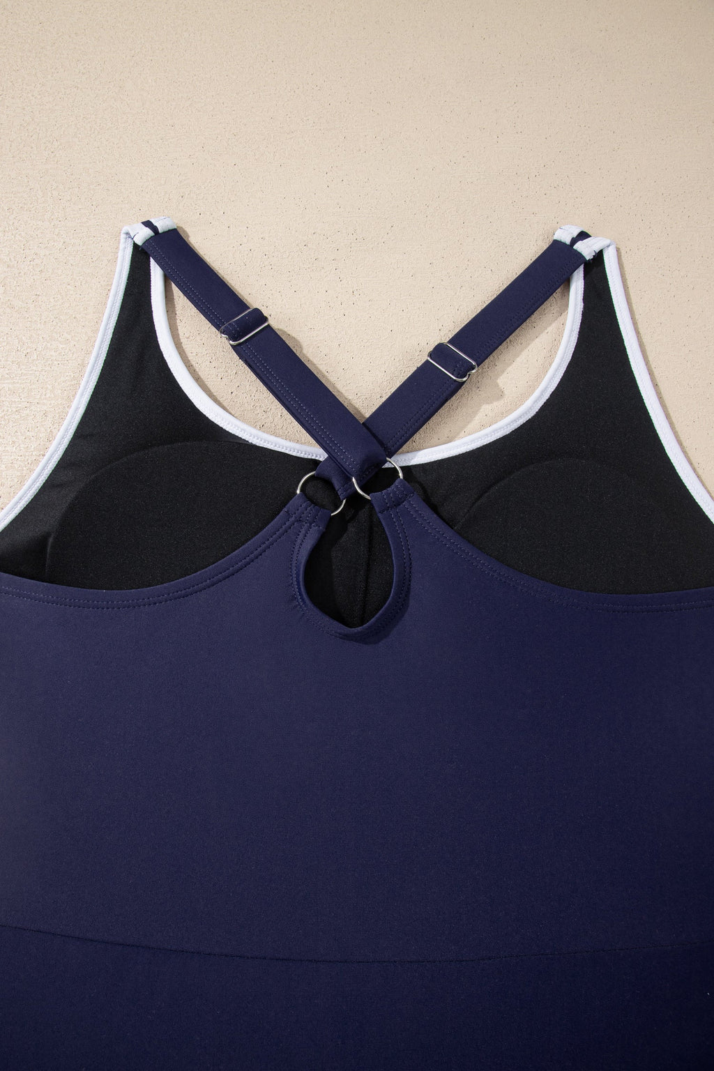 Navy Blue Contrast Edge Ruffled High Waist One Piece Swim Dress