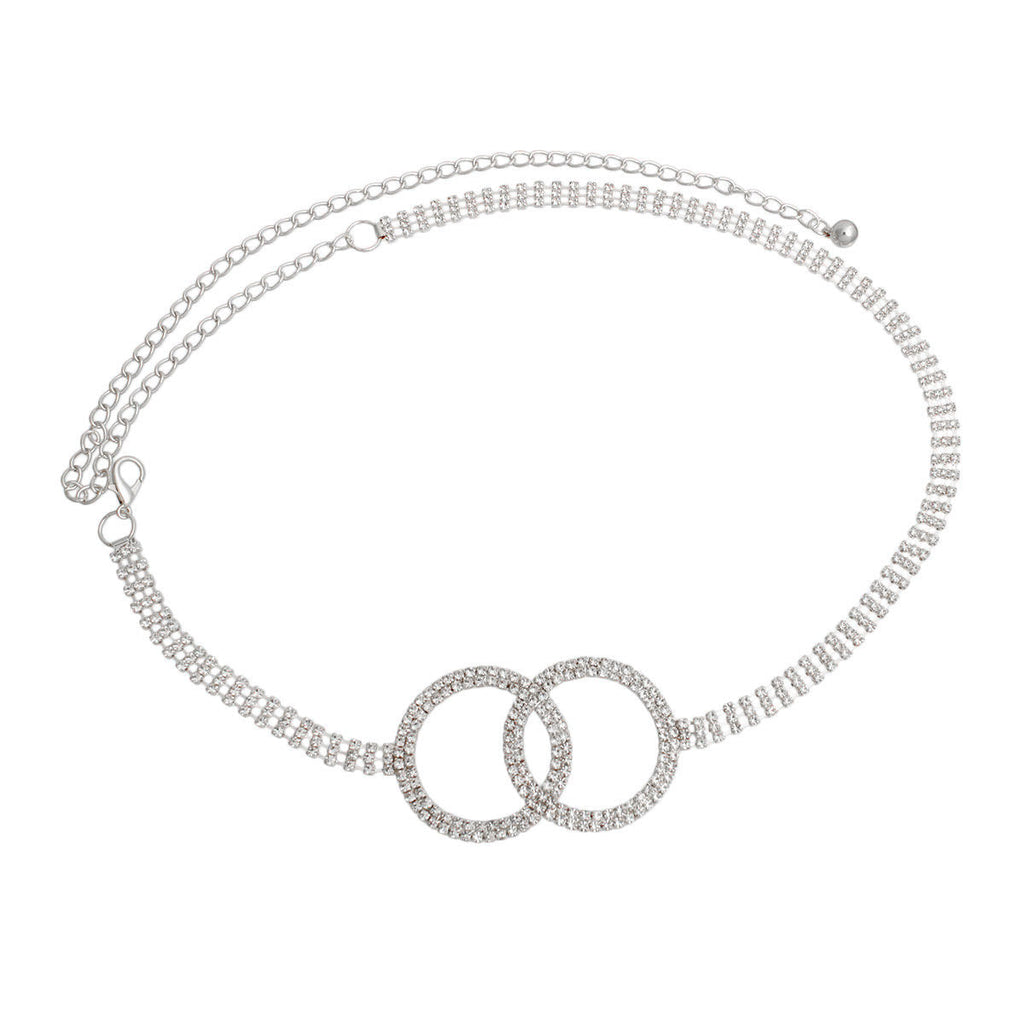 Chain Belt Silver Double Circle Embellished Stylish Statement Accessory