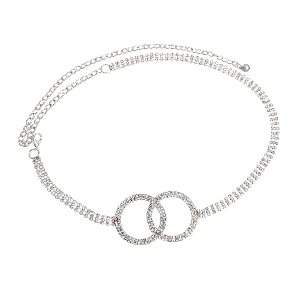 Chain Belt Silver Double Circle Embellished Stylish Statement Accessory