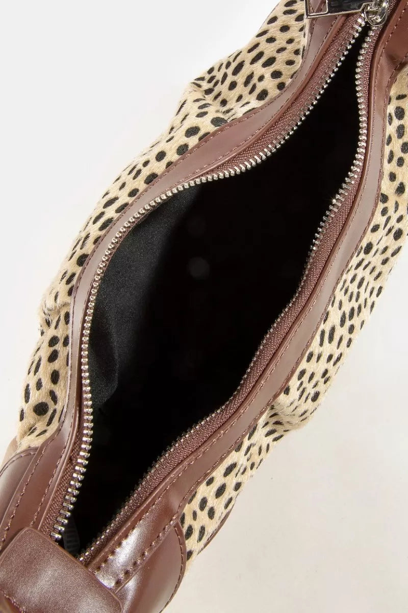 Spotted Leopard Print Half Moon Shoulder Bag