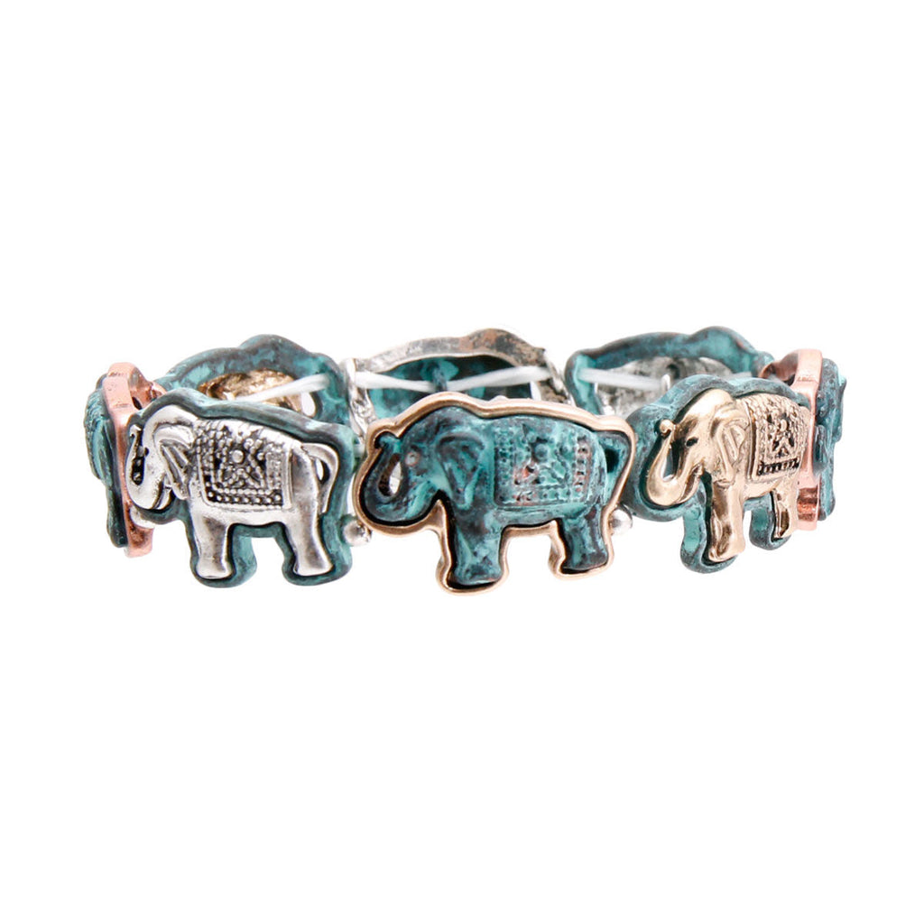 Engraved Elephant Patina Metal Bracelet Stylish Statement Jewelry