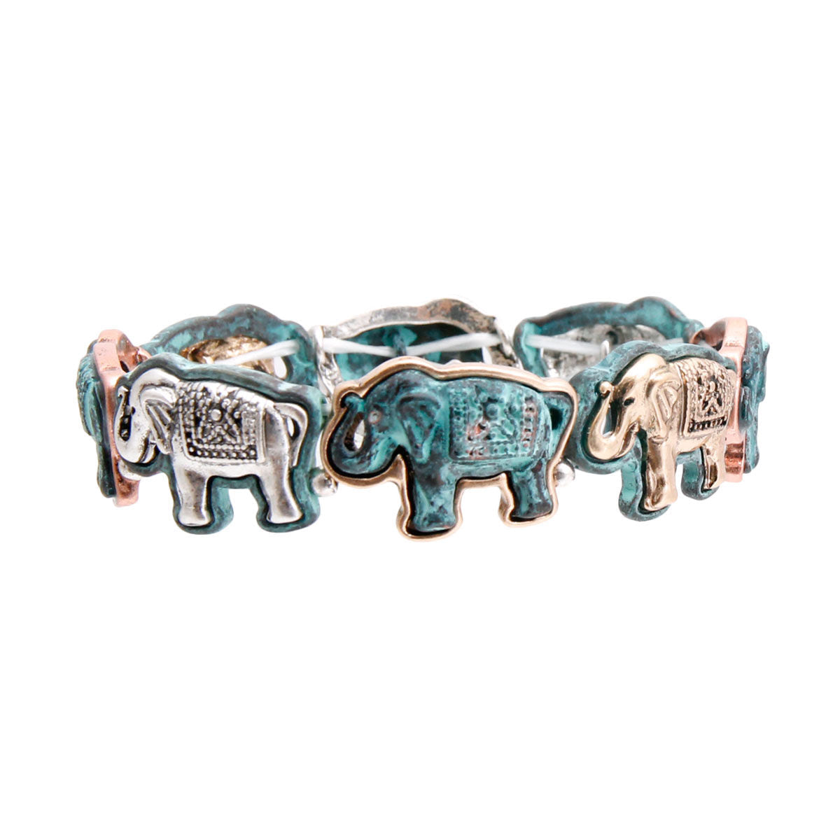 Engraved Elephant Patina Metal Bracelet Stylish Statement Jewelry
