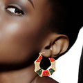 Bamboo Hoop Earrings Red and Green Bling Statement Jewelry