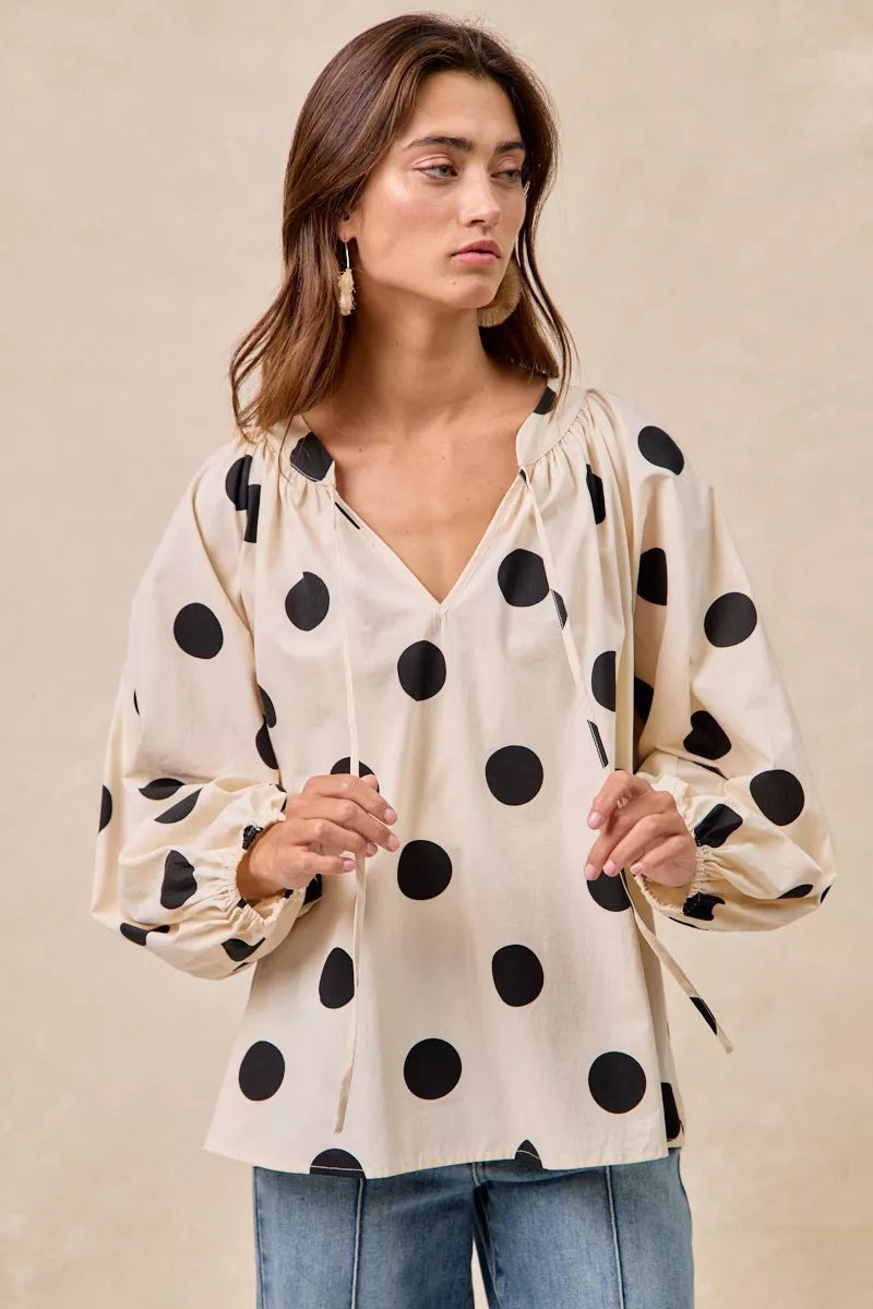 Polka Dot Exaggerated Balloon Sleeves Blouse