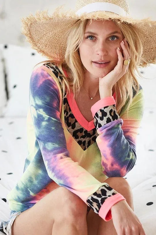 Tie Dye Terry V-Neck Top