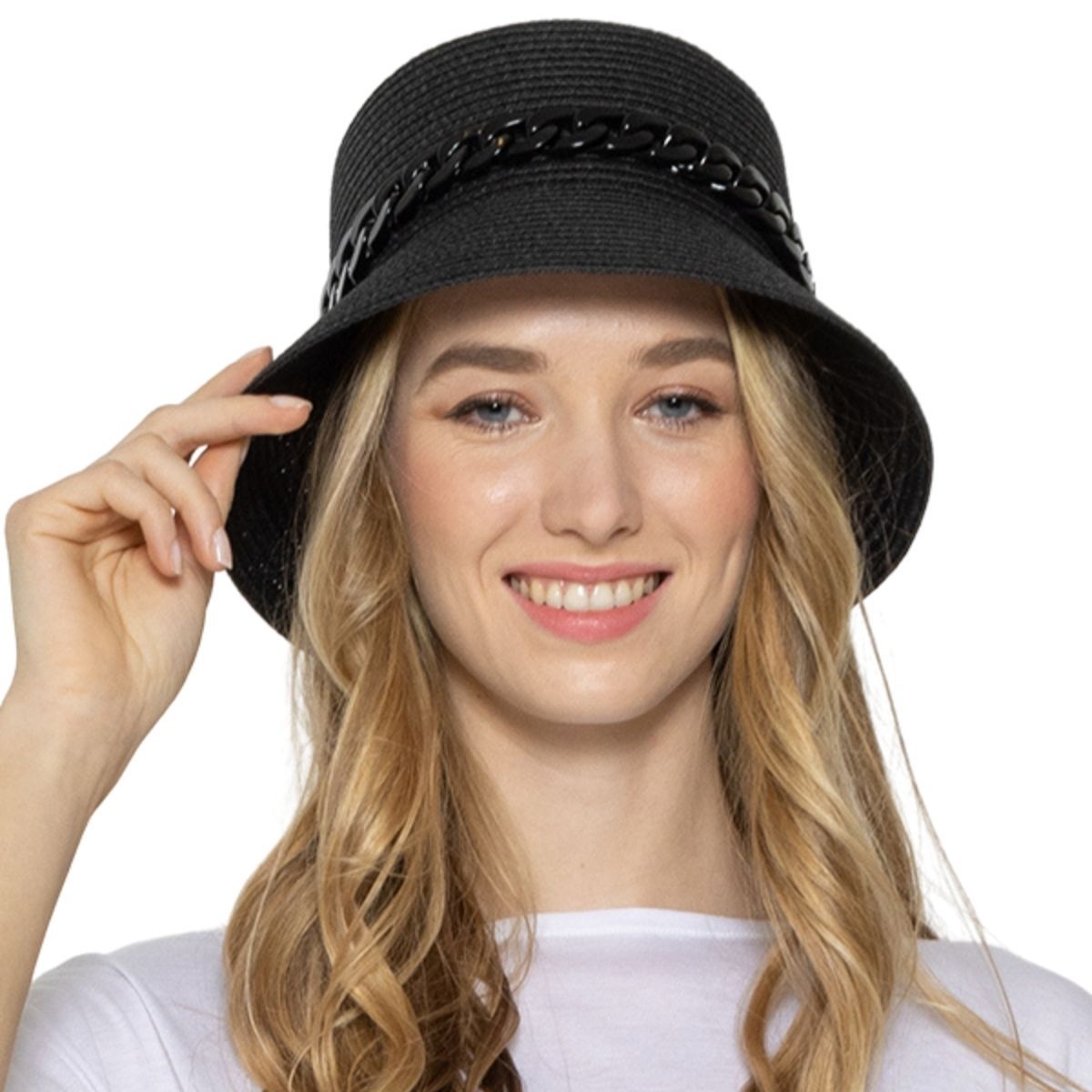 Bucket Hat Black with Chain Detail Trendy Casual Accessory