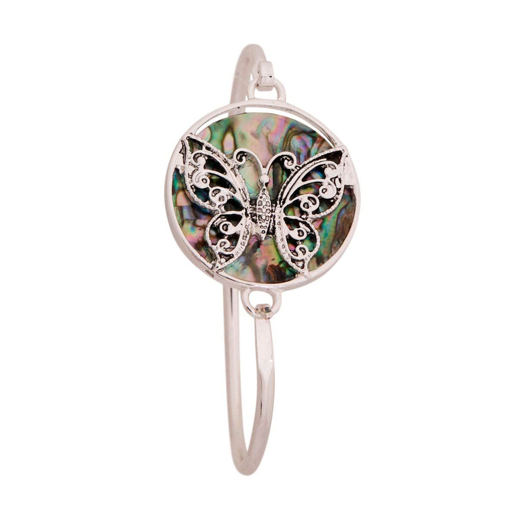 Silver Bangle with Abalone Butterfly Accent – Stylish Statement Jewelry