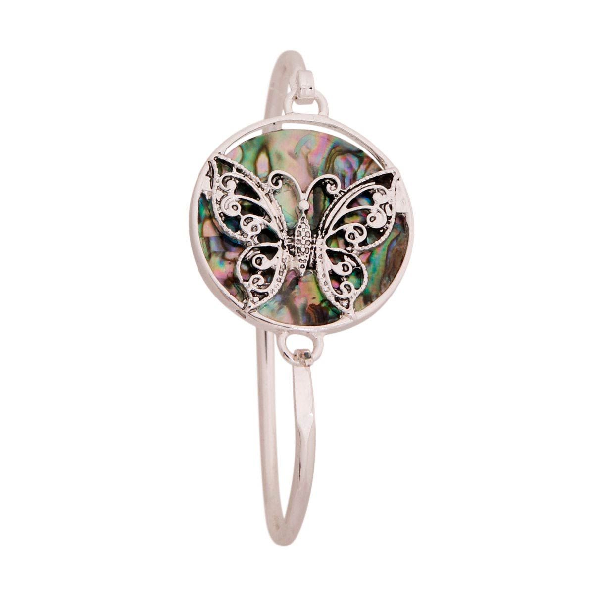 Silver Bangle with Abalone Butterfly Accent – Stylish Statement Jewelry