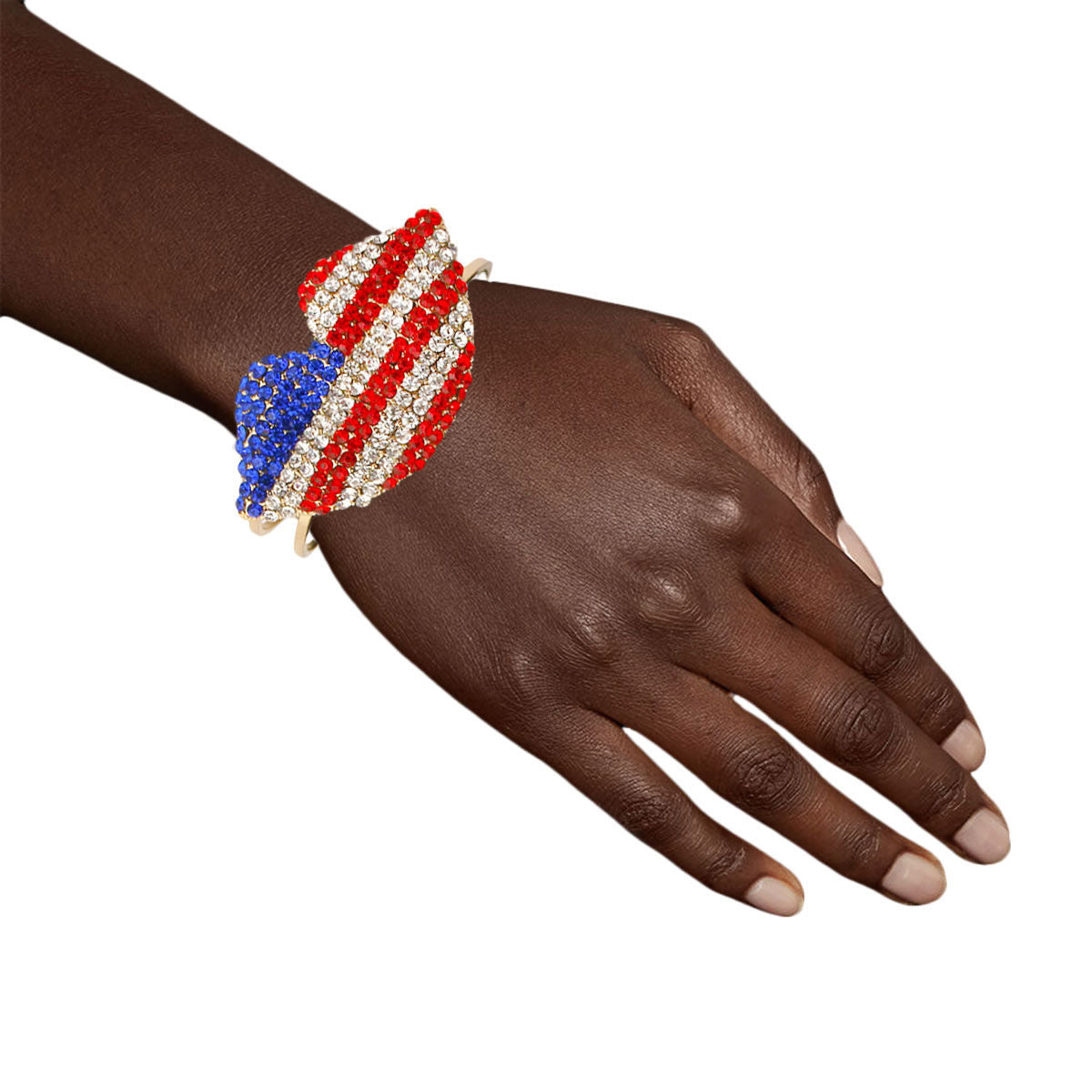 Statement Rhinestone Lips Hinge Bracelet Trendy Fashion Jewelry Accessory