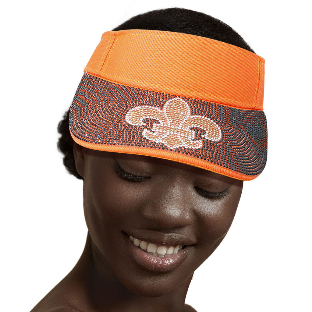 Fashion Visor with Orange Fleur de Lis Rhinestone Accent, Stylish Accessory