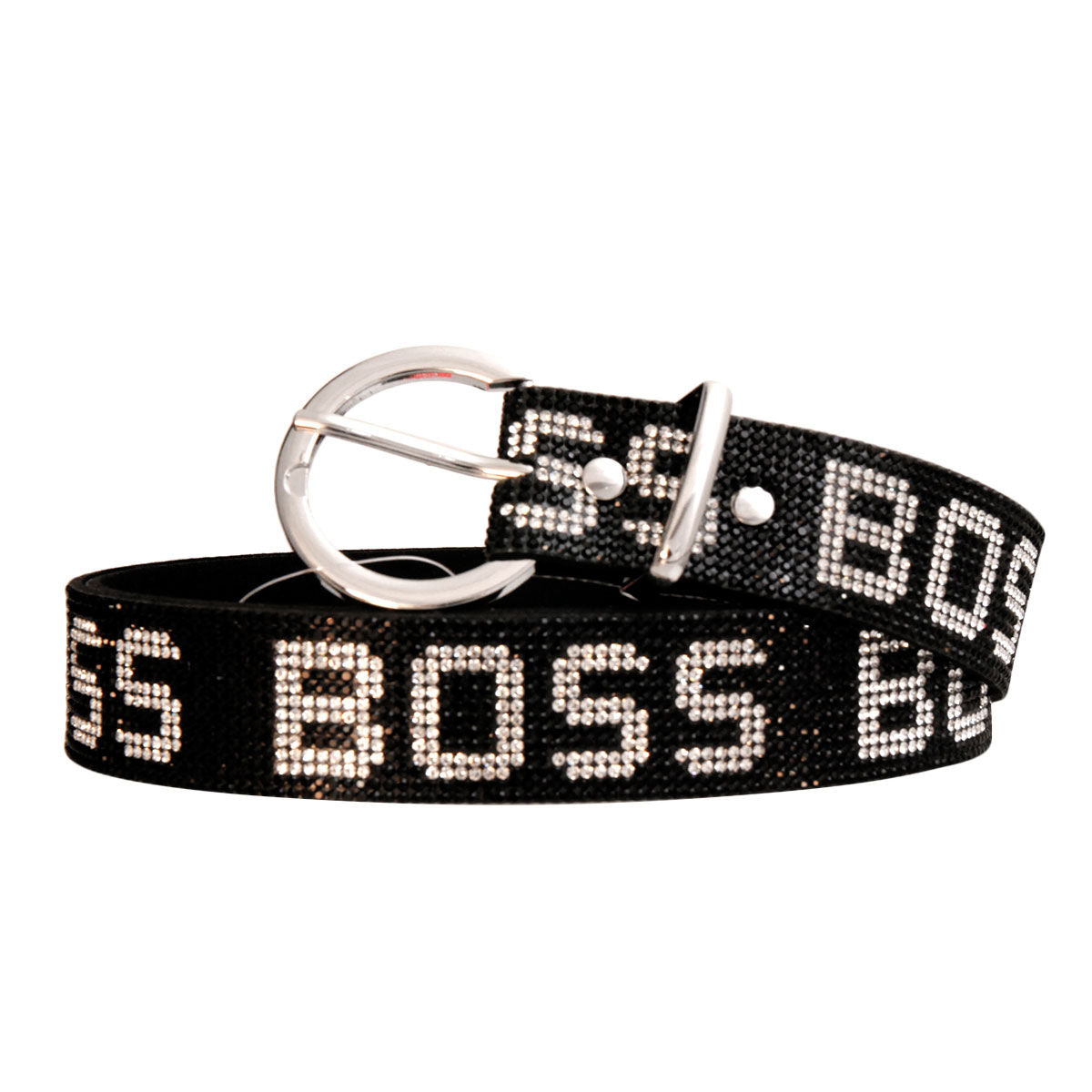 Statement Rhinestone Boss Belt in Black and Silver, Trendy Fashion Accessory