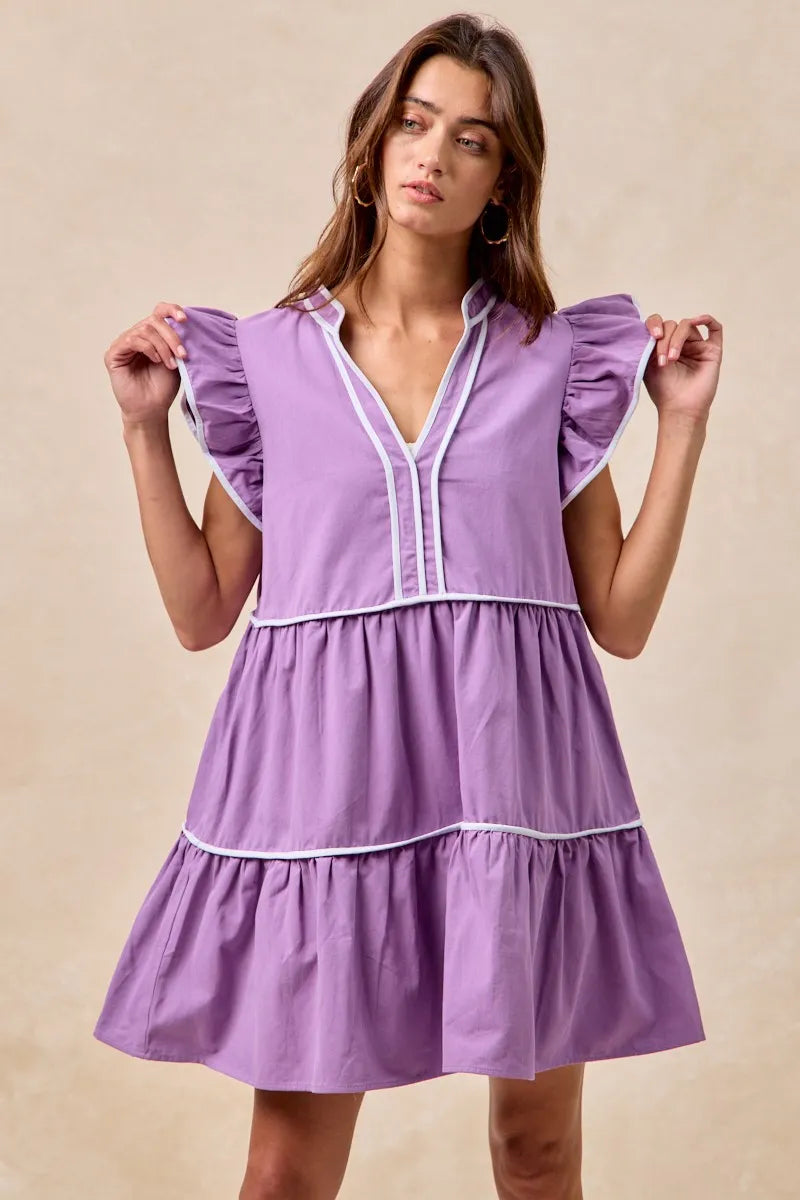 Gameday Theme Contrast Binding Ruffled Dress