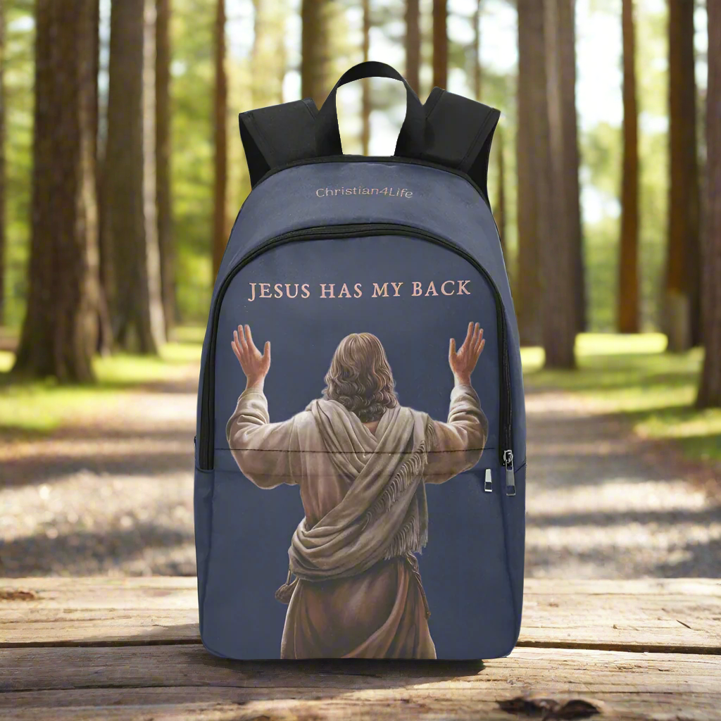 "Jesus Has My Back" design Christian Backpack (Choose Blue Shade)