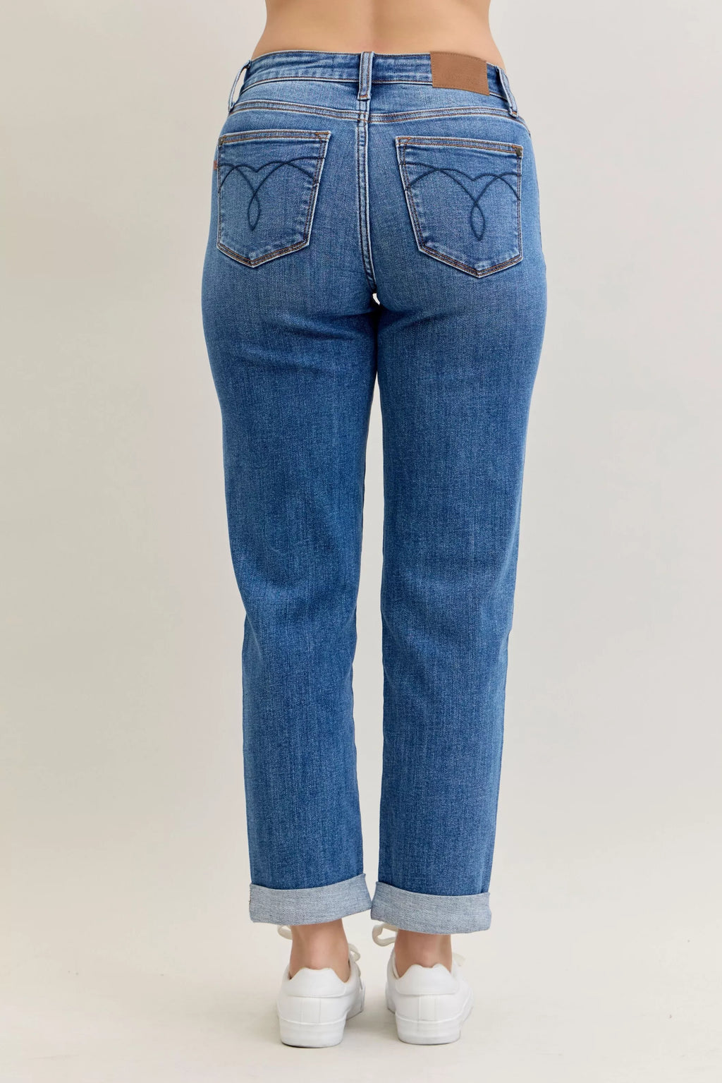 Full Size Mid Rise BF Classic Cuffed Jeans Plus Size