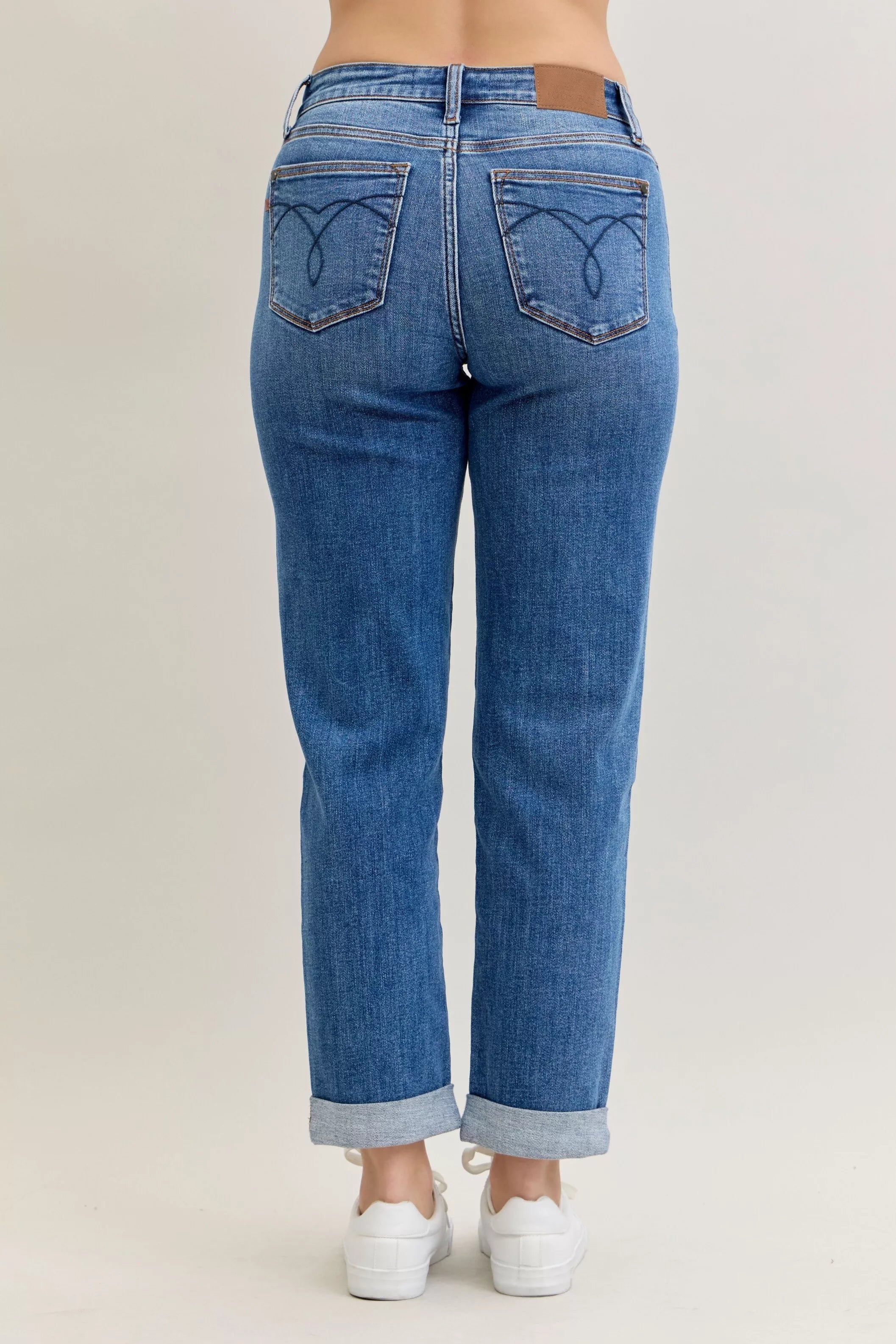 Full Size Mid Rise BF Classic Cuffed Jeans Plus Size