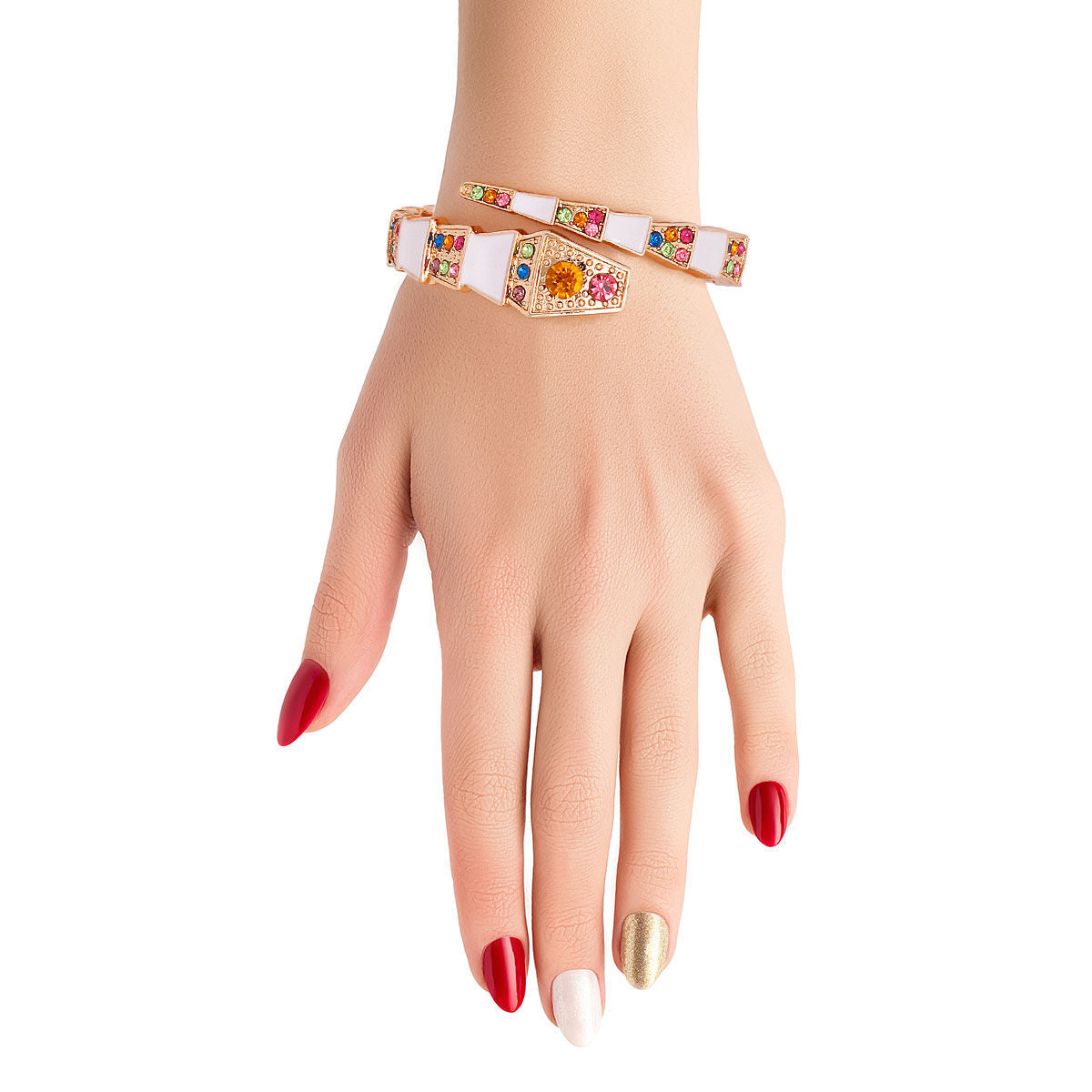 Statement Cuff Bracelet White 3D Snake Wrap Stylish Luxury Jewelry