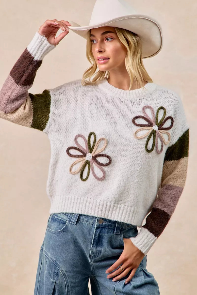 Flower Color Block Sweater
