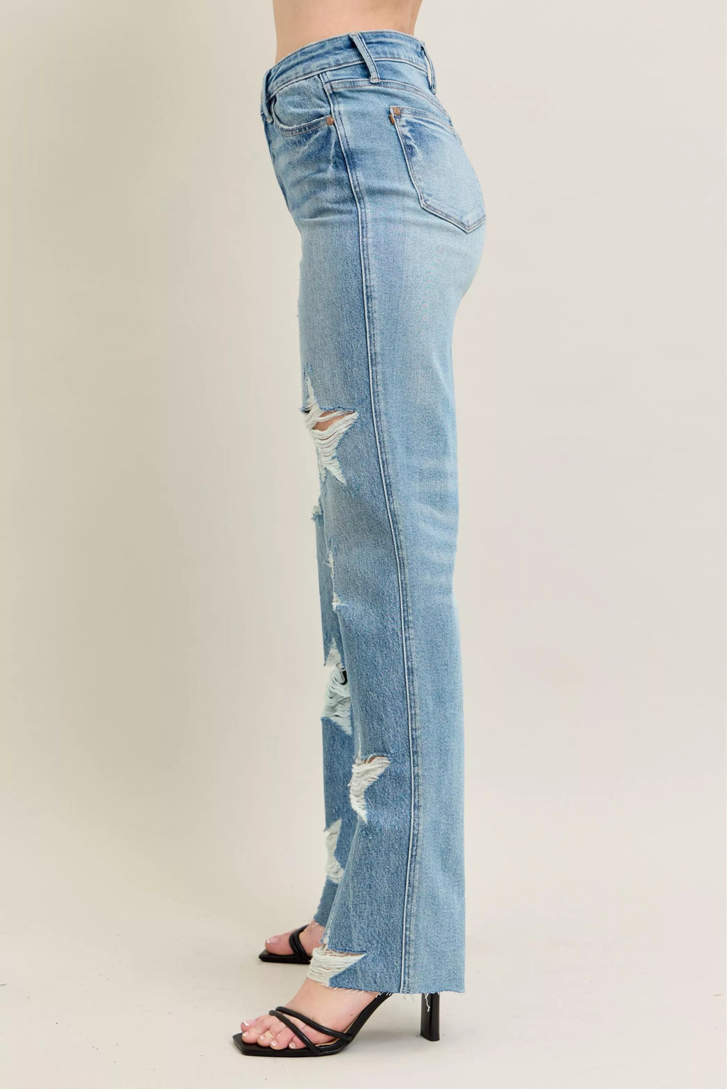 Full Size High Waist Rigid Magic Star Shaped Destroy 90's Straight Jeans Plus Size