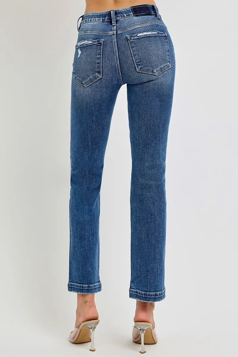 Full Size Tummy Control Elastic Band Mid Rise Straight Jeans Plus Size