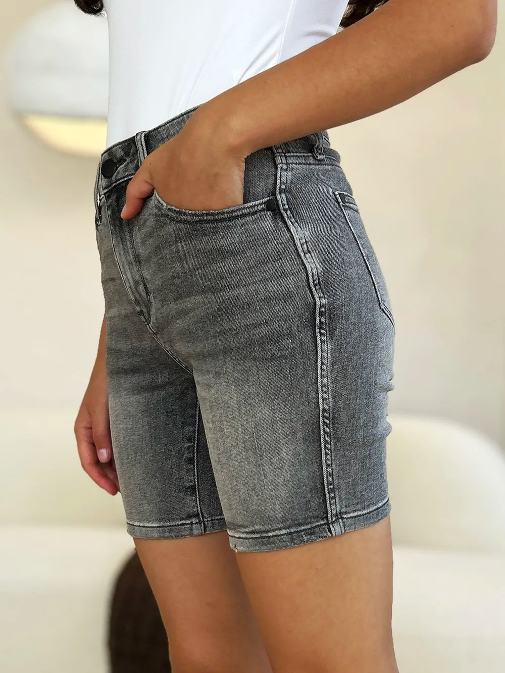 Full Size High Waist Washed Denim Shorts