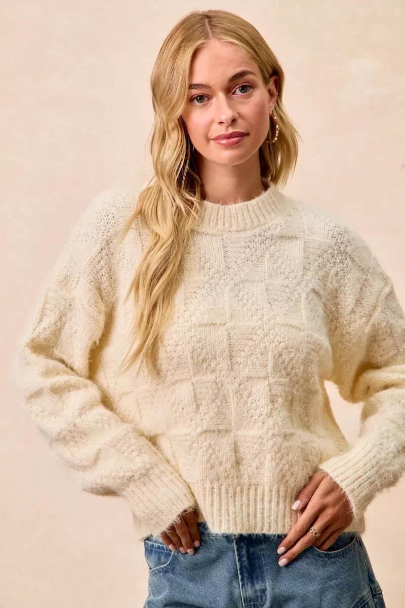 Checker Board Drop Shoulder Sweater