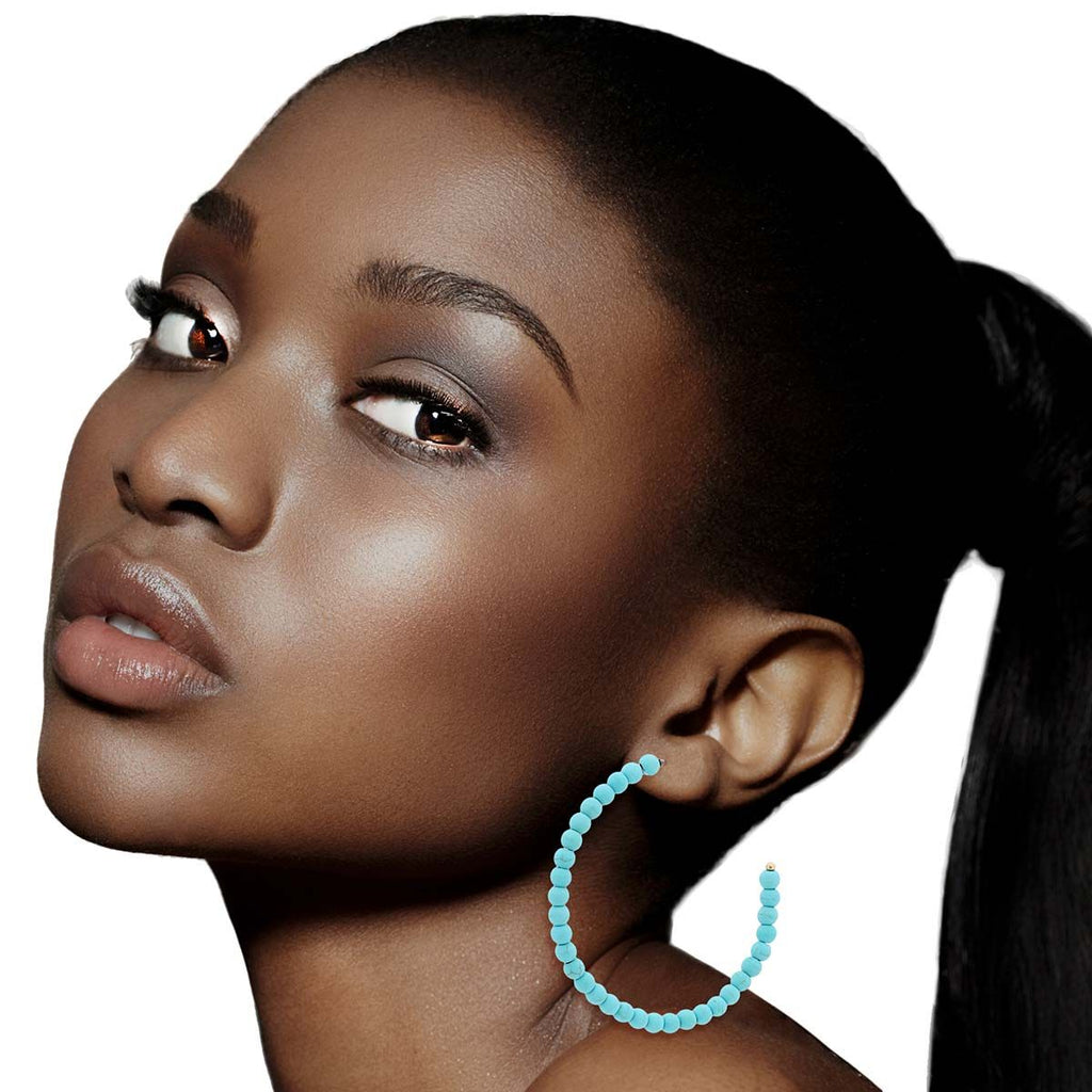 Natural Stone Bead Hoop Earrings Turquoise Stylish Statement Jewelry