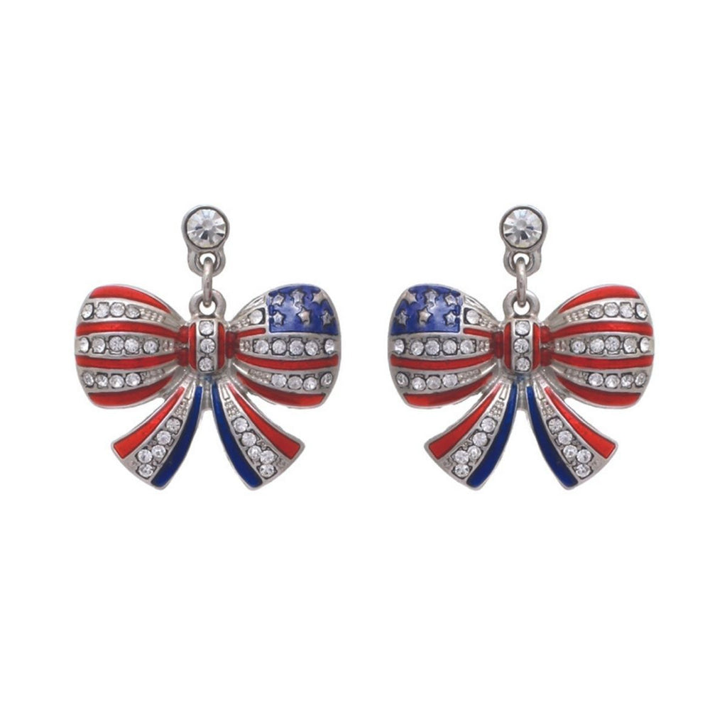 Metal Earrings American Flag Ribbon Stylish Statement Jewelry