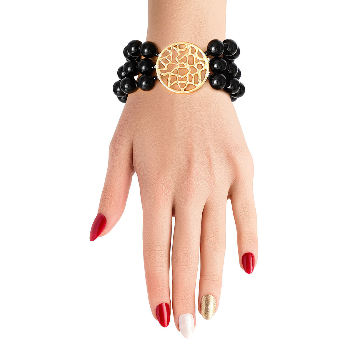 Gold Round Bead Bracelet Black Stylish Chic Jewelry Accessory