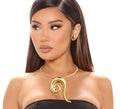 Statement Gold Rigid Coiled Snake Necklace Stylish Chic Jewelry Accessory