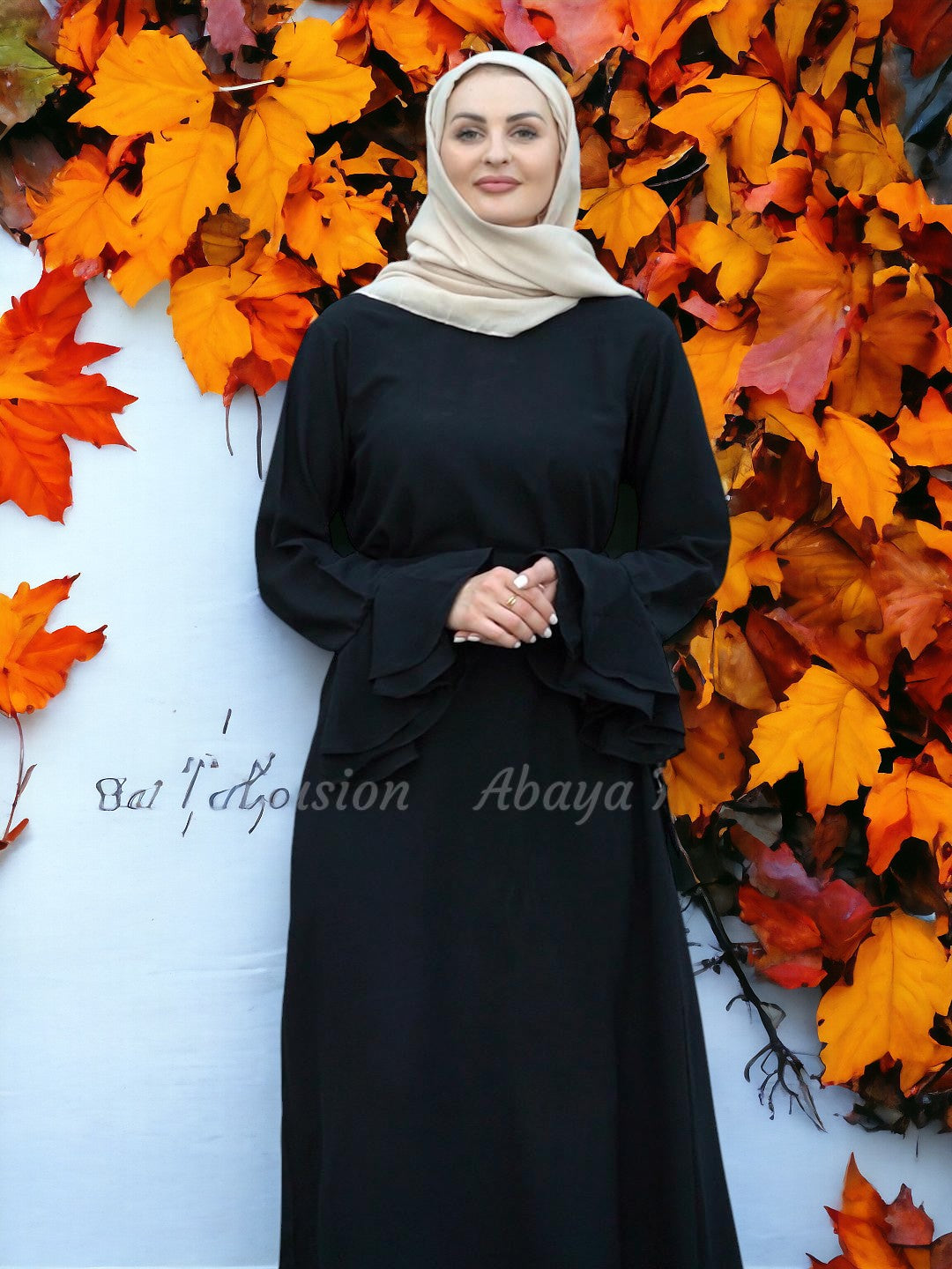 Abaya with layer Sleeve attached Belt on front