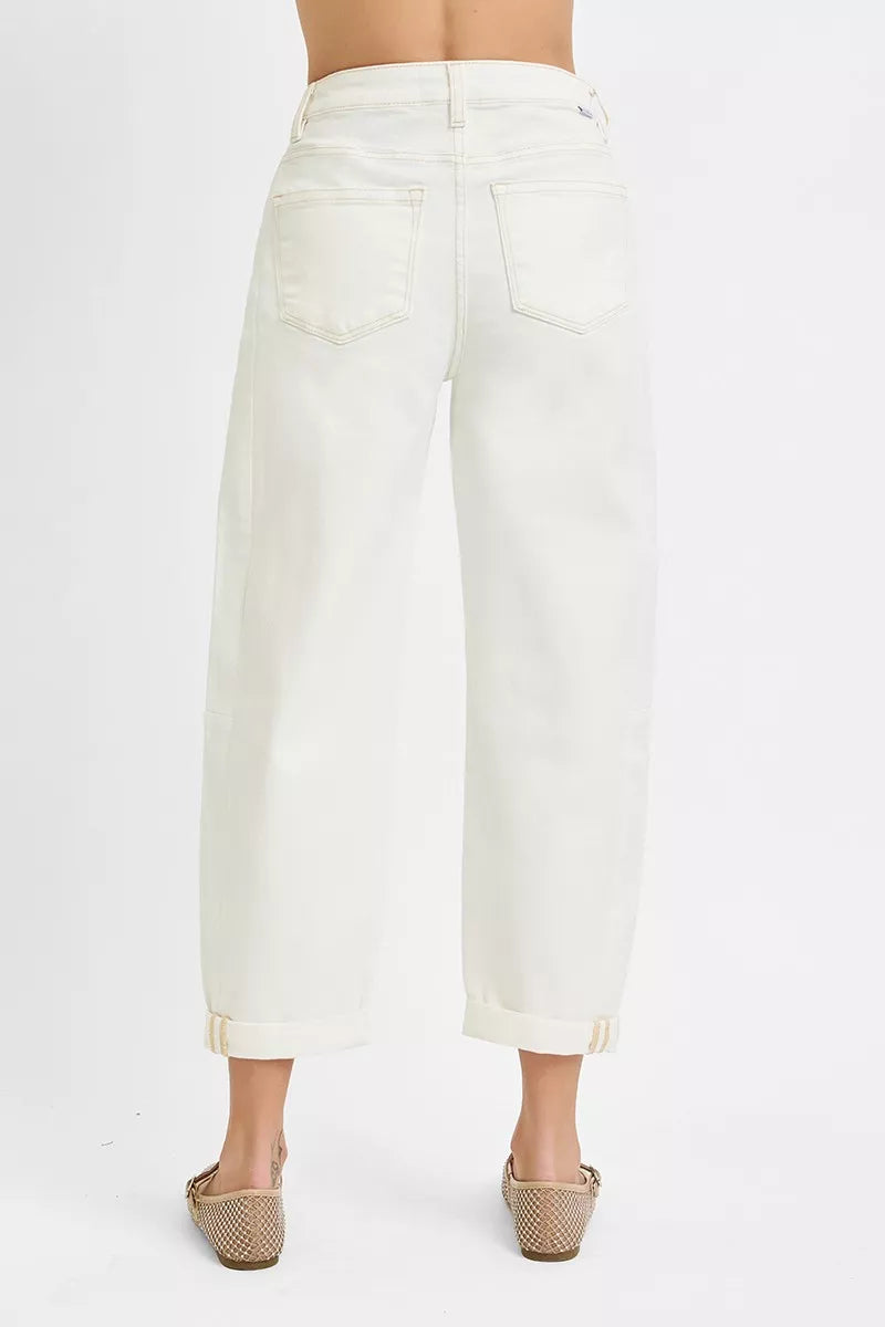 Full Size High Rise Barrel Cropped Jeans Plus Size