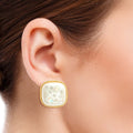 Square Pearl Stud Earrings Gold Cream Stylish Fashion Jewelry