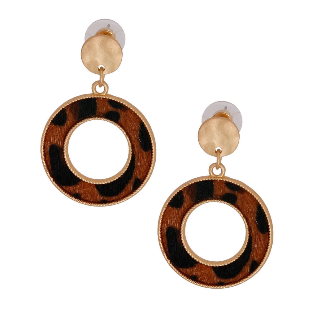 Statement Leopard Fur Ring Earrings in Brown – Trendy Fashion Jewelry