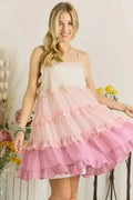 Swiss Dot Ruffled Tiered Lined Mini Dress | Femstylo