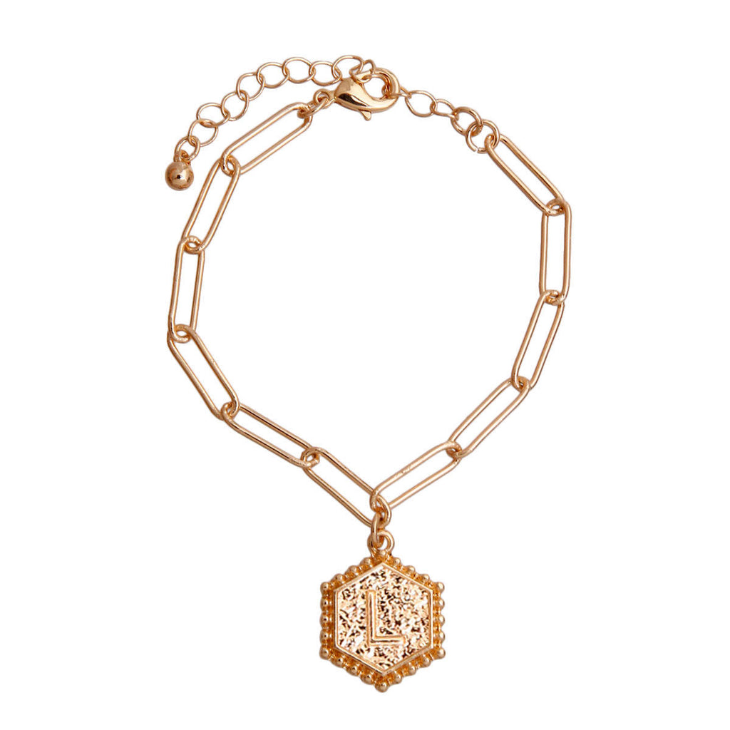 Charm Bracelet with L Hexagon Initial – Stylish Fashion Jewelry Accessory