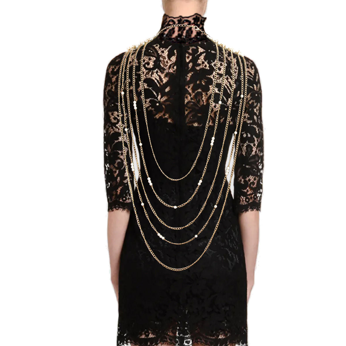 Statement Pearl Bib Necklace Cream Regal Back Drape Chic Cleopatra Style