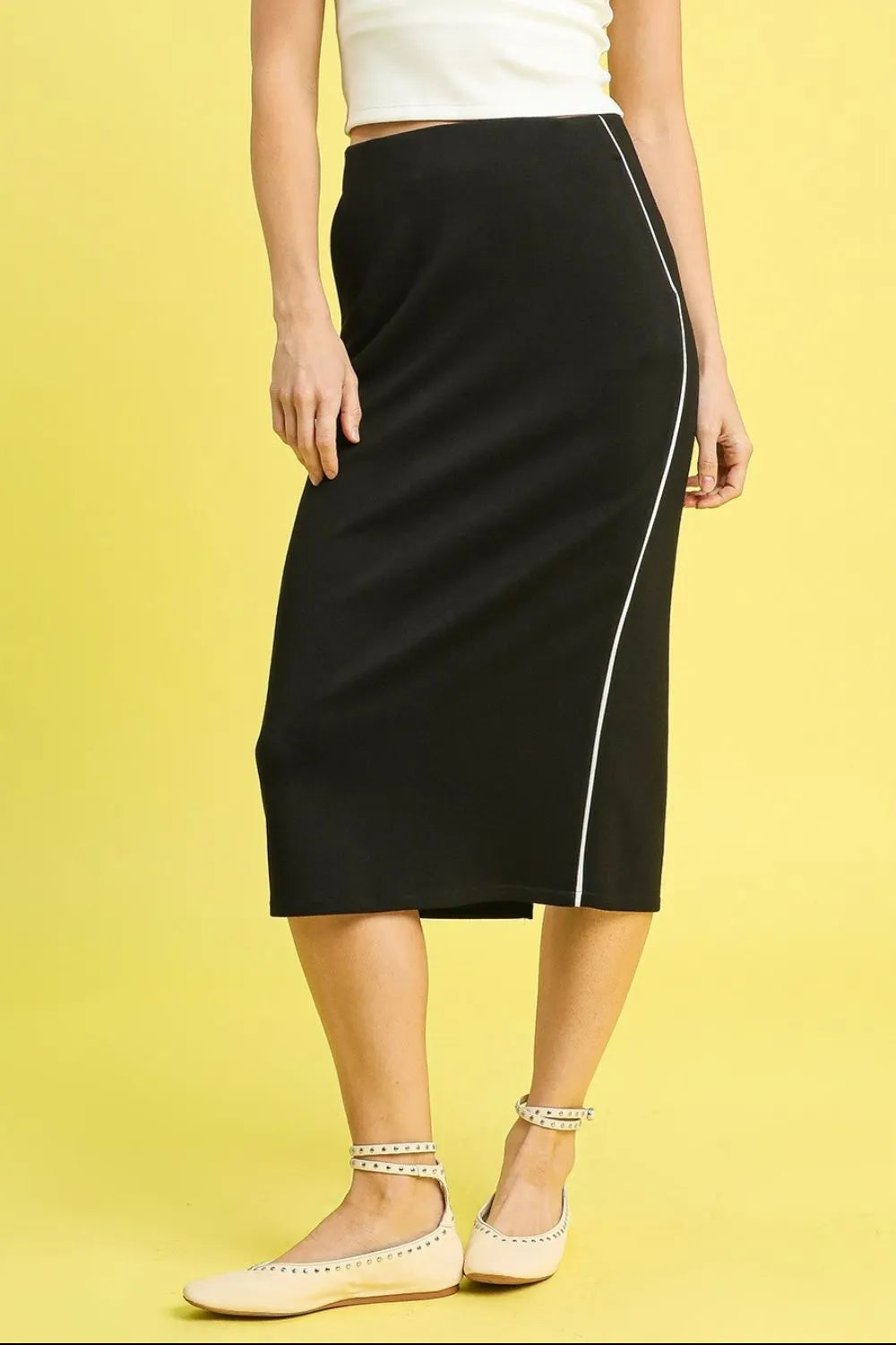 Midi Pencil Skirt with Contrast Piping Detail