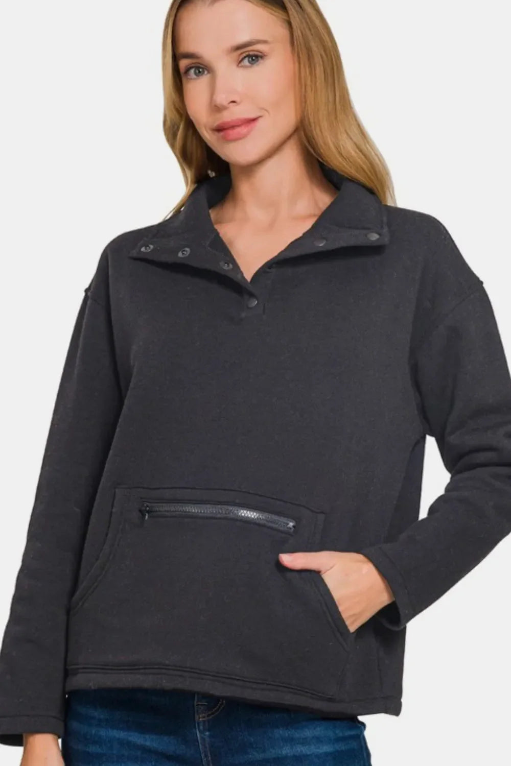 Turtleneck Half Snap Fleece Sweatshirt