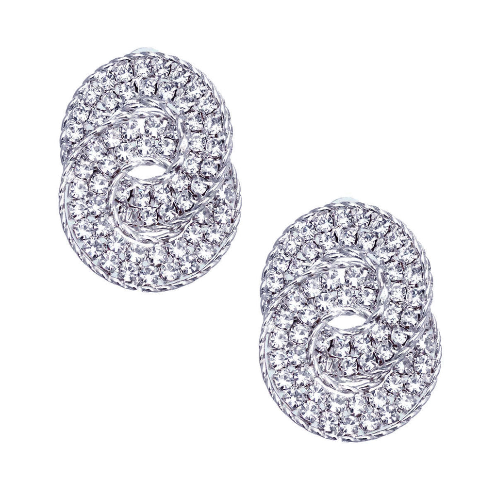 Hooked Ring Stud Earrings Silver Crystal Stylish Fashion Jewelry