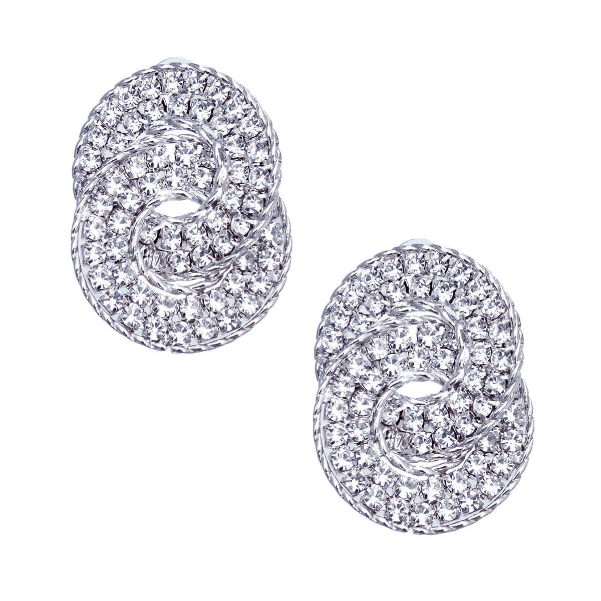 Hooked Ring Stud Earrings Silver Crystal Stylish Fashion Jewelry