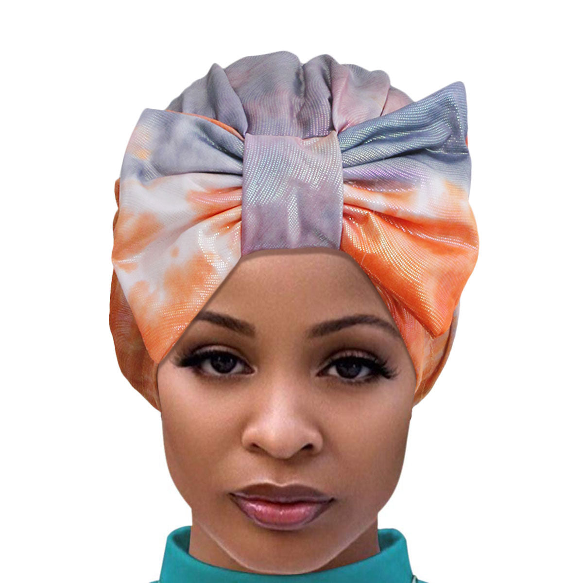 Fashion Turban Headband with Orange Tie Dye Bow – Trendy Stylish Accessory