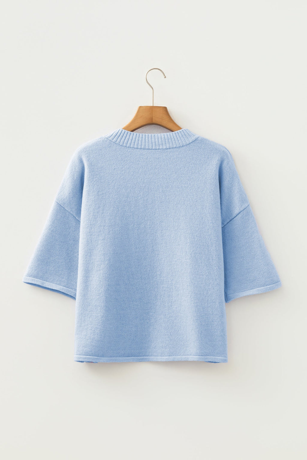 Beau Blue 3/4 Sleeve Boxy Knit Button Down Sweater Cardigan