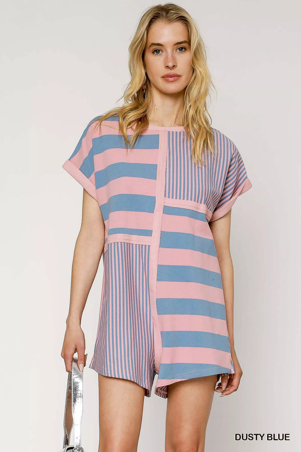 Mixed Striped Short Sleeve Romper