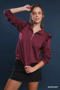 Luxeknit Ruffle Shoulder Quarter-Zip Sweatshirt