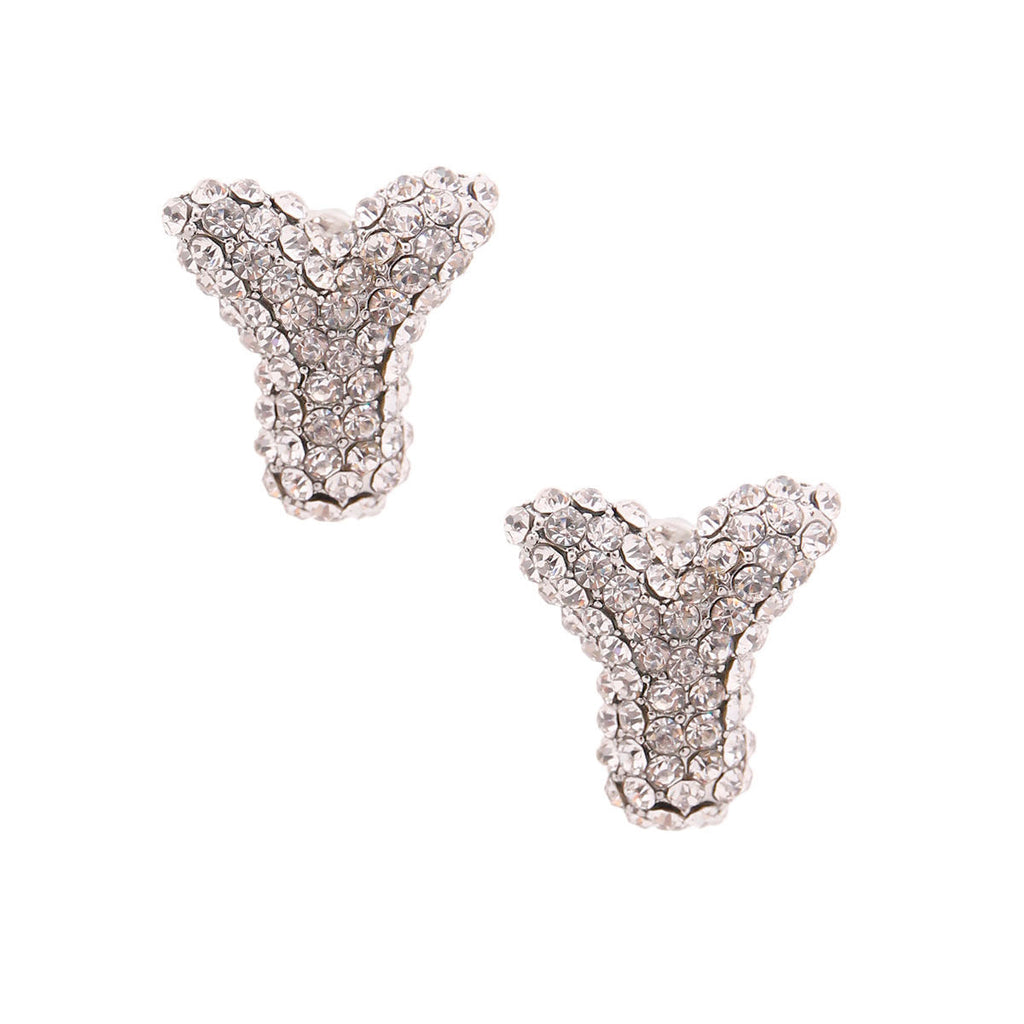 Silver Rhinestone Stud Earrings Y Shape Trendy Fashion Jewelry