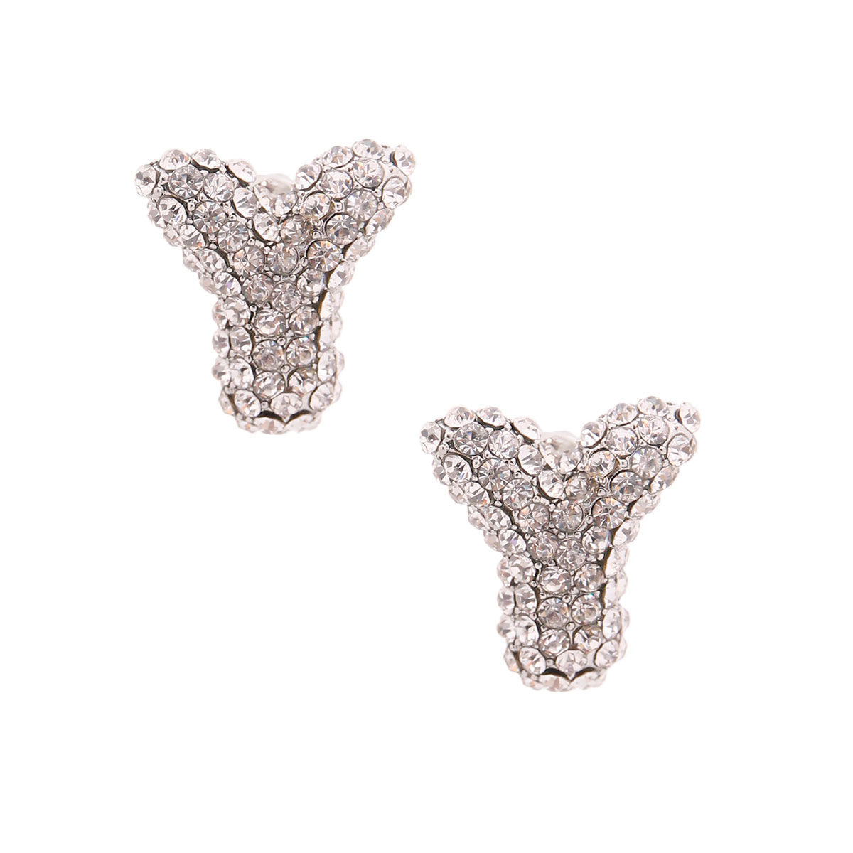 Silver Rhinestone Stud Earrings Y Shape Trendy Fashion Jewelry