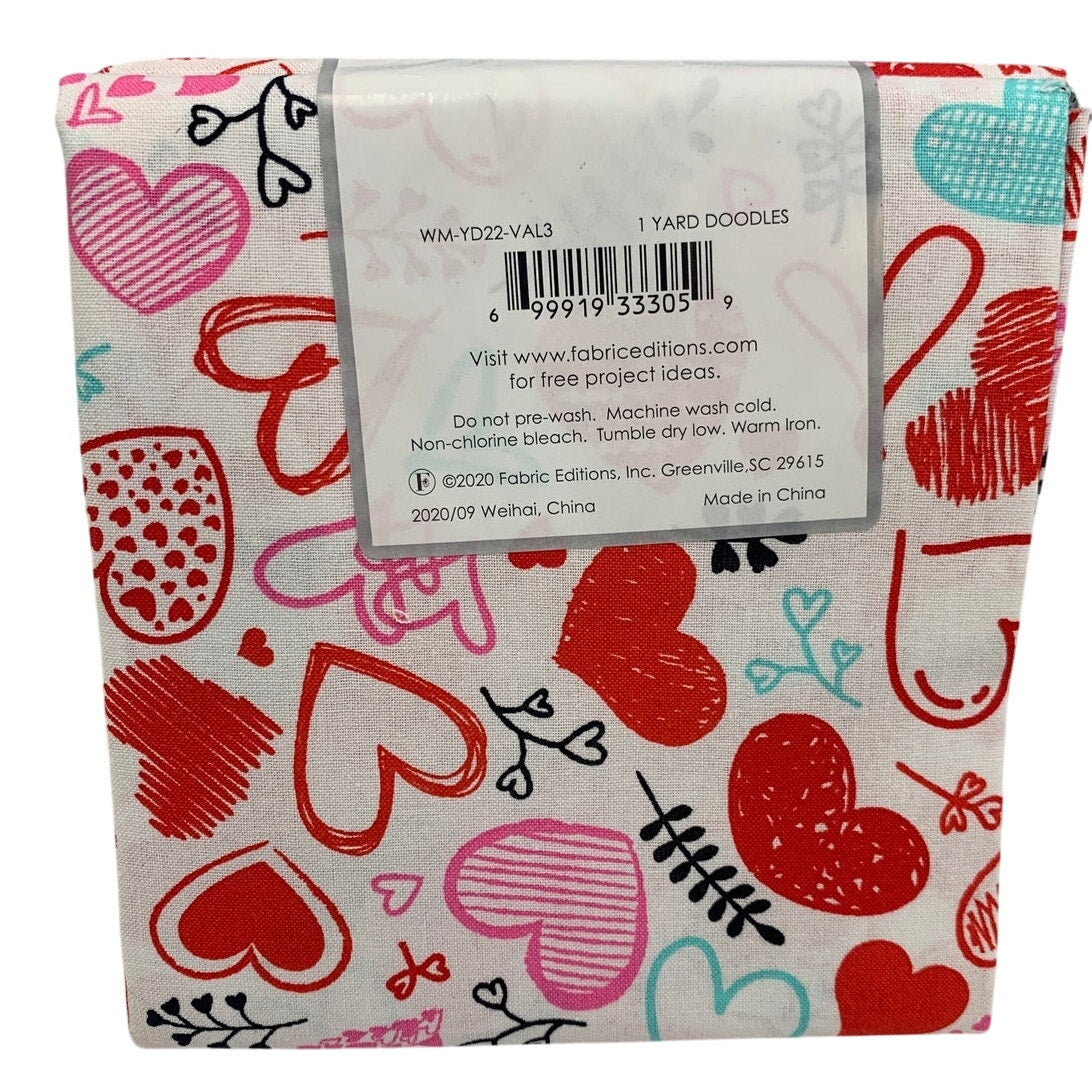 1 YD New Create It 36"X42" Valentine Heart Flower Doodle Quilting Cotton Fabric