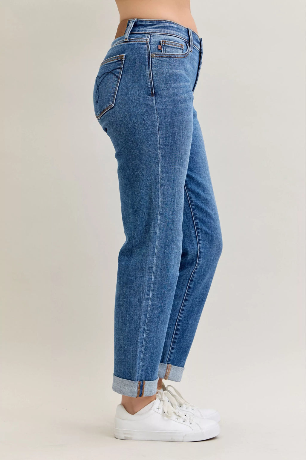 Full Size Mid Rise BF Classic Cuffed Jeans Plus Size