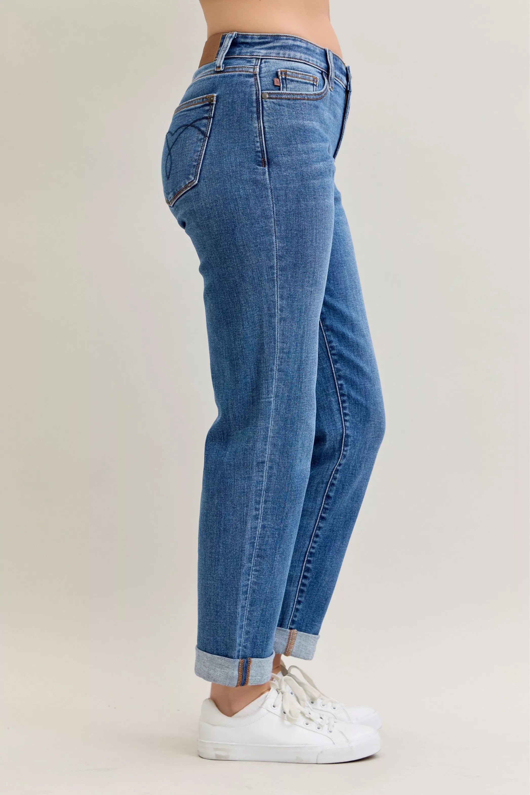 Full Size Mid Rise BF Classic Cuffed Jeans Plus Size