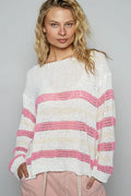Striped Openwork Round Neck Knit Top